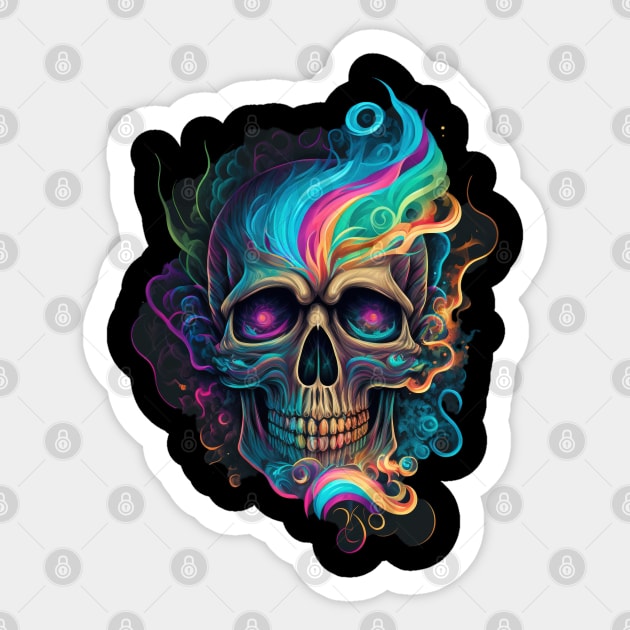 Multicoloured Smoking Skull Sticker by TooplesArt